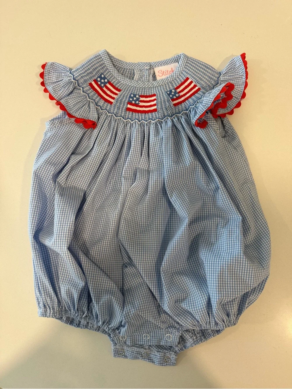 Stitchy Fish American Flag Smocked Baby Bubble